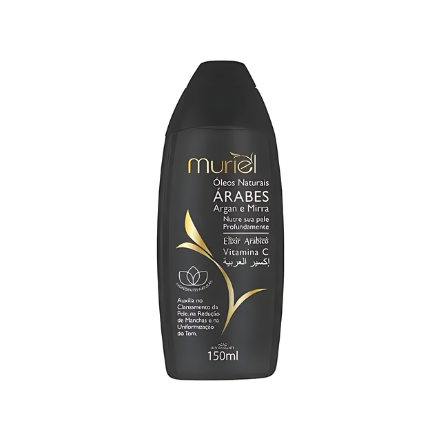 Muriel Arabian Natural Oils Body Oil (Argan & Myrrh) | Exotic Hydration, Elasticity & Protective Elixir | 5.07 fl oz (150ml) - Front view of the product packaging, highlighting its key features and elegant design – Buy now at MKPBR.COM – Worldwide Shipping