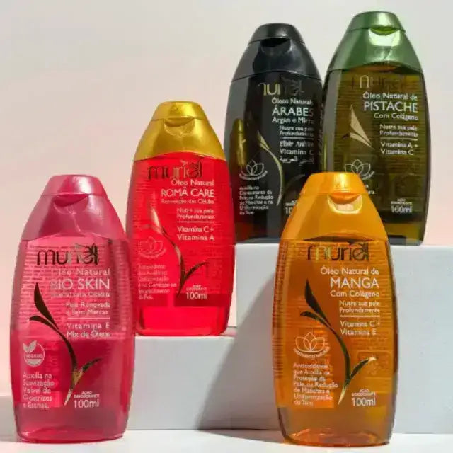 Muriel Oil | Supple Skin Formula | 3.38 fl oz (100ml) - Group shot with other Muriel products, emphasizing brand consistency and quality – Buy now at MKPBR.COM – Worldwide Shipping
