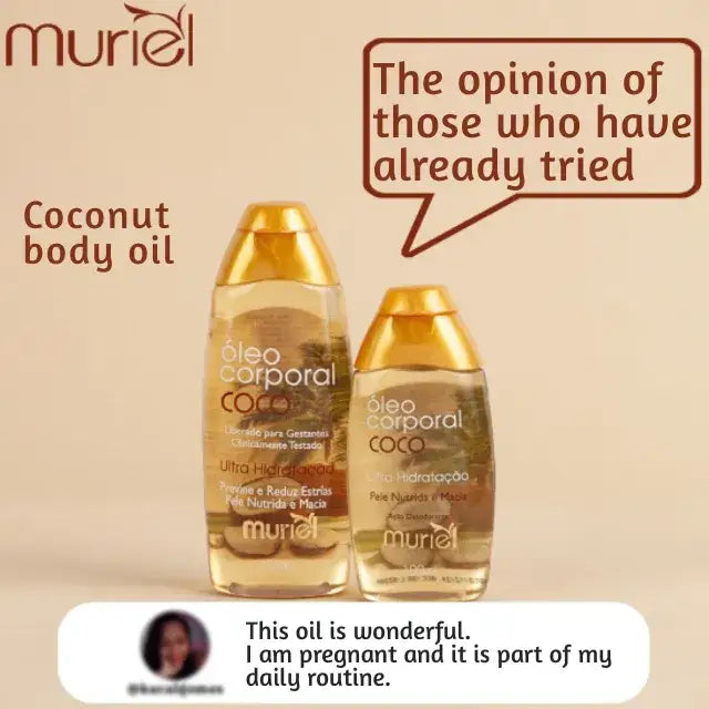 Muriel Coconut Body Oil | Nourishing & Velvety | 5.07 fl oz (150ml) - Side view of the bottle, emphasizing its sleek design and capacity – Buy now at MKPBR.COM – Worldwide Shipping