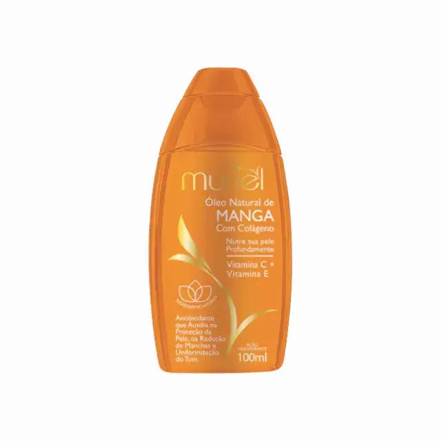 Muriel Mango with Collagen Body Oil | Tropical Hydration, Elasticity & Invigorating Elixir | 3.38 fl oz (100ml) - Front view of the product packaging, highlighting its key features and elegant design – Buy now at MKPBR.COM – Worldwide Shipping