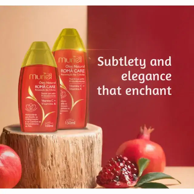 Muriel Pomegranate Care Body Oil | Antioxidant & Stretch Mark | 5.07 fl oz (150ml) - Side view of the bottle, emphasizing its sleek design and capacity – Buy now at MKPBR.COM – Worldwide Shipping
