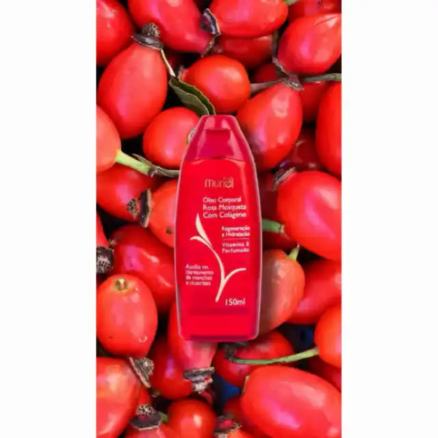 Muriel Rosehip & Collagen Body Oil | Hydrating & Firming Elixir in a fruit background | 3.38 fl oz (100ml) – Buy now at MKPBR.COM – Worldwide Shipping