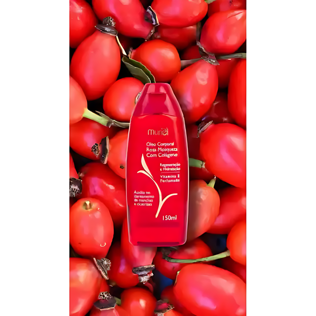 Muriel Rosehip & Collagen Body Oil | Hydrating & Firming Elixir in a fruit background | 3.38 fl oz (100ml) – Buy now at MKPBR.COM – Worldwide Shipping