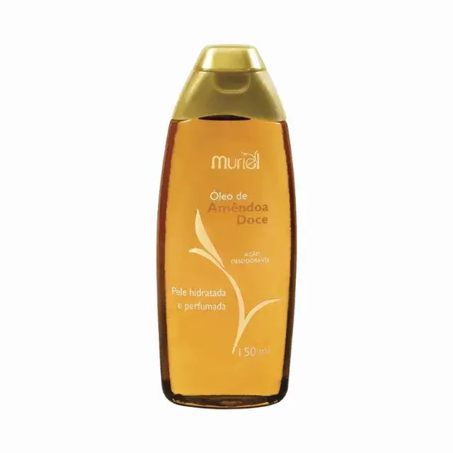 Muriel Sweet Almond Body Oil | Intense Hydration, Softening & Vitamin E Elixir | 5.07 fl oz (150ml) - Front view of the product packaging, highlighting its key features and elegant design – Buy now at MKPBR.COM – Worldwide Shipping