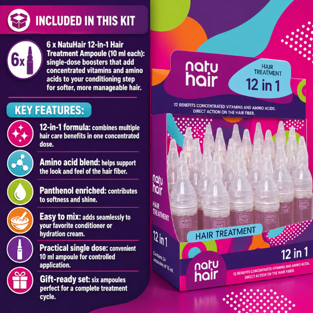 NatuHair 12-in-1 Hair Treatment Ampoule Pack of 6 Concentrated Hair Booster – Buy now at MKPBR.COM – Worldwide Shipping