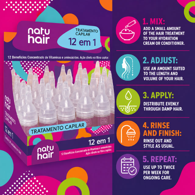 NatuHair 12-in-1 Hair Treatment Ampoule Pack of 6 with Panthenol and Amino Acids – Buy now at MKPBR.COM – Worldwide Shipping