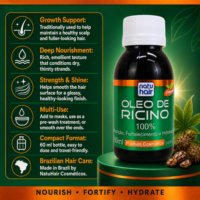 NatuHair Castor Oil 2.03 fl oz 60ml Brazilian Hair Care – Buy now at MKPBR.COM – Worldwide Shipping
