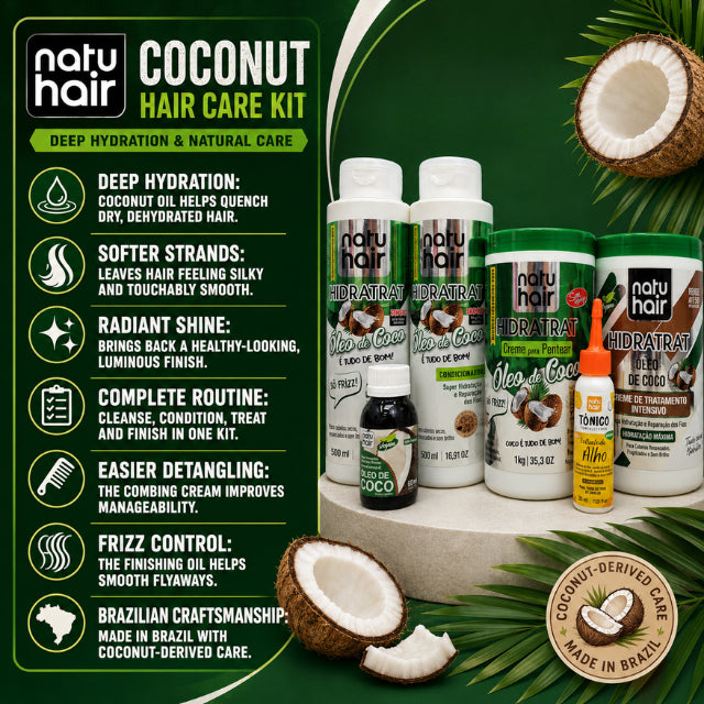 NatuHair Coconut Oil Kit Brazilian Professional Hair Care – Buy now at MKPBR.COM – Worldwide Shipping