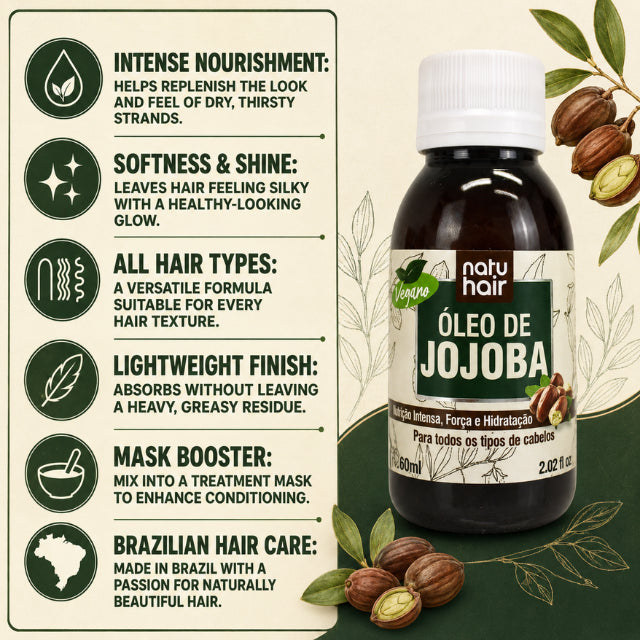 NatuHair Jojoba Oil 60ml Nourishing Hair Oil for All Hair Types – Buy now at MKPBR.COM – Worldwide Shipping