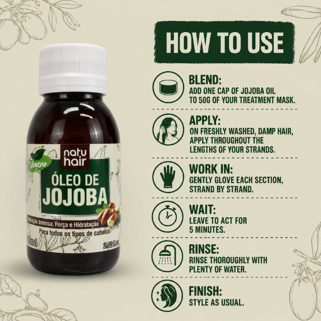 NatuHair Jojoba Oil 60ml with Simmondsia Chinensis Jojoba Seed Oil – Buy now at MKPBR.COM – Worldwide Shipping