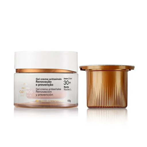 Natura Chronos 30+ Night Gel Cream bottle and refill kit for continuous nighttime care – Buy now at MKPBR.COM – Worldwide Shipping
