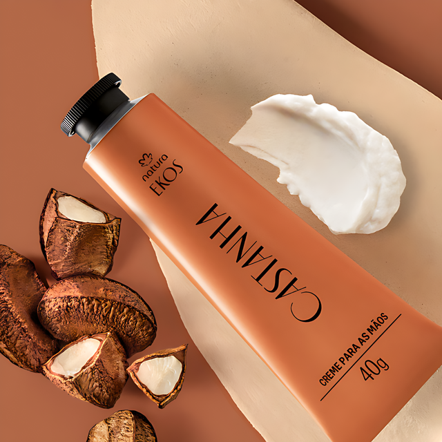 Natura Ekos Castanha Hand Cream for 48H Moisture + Nail Shine – 2.65 oz (75 g) castanha ingredient-inspired visual – Buy now at MKPBR.COM – Worldwide Shipping