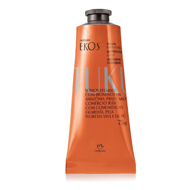 Natura Ekos Tukumã Hand Cream for 48H Moisture + Visible Signs of Aging Support – 2.65 oz (75 g) front label detail – Buy now at MKPBR.COM – Worldwide Shipping
