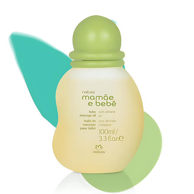 Natura Mamãe e Bebê Baby Massage Oil – Vegan, Hypoallergenic, Sweet Almond Oil – 3.38 fl oz (100 ml) front label – Buy now at MKPBR.COM – Worldwide Shipping