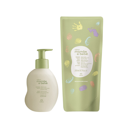 Natura Mamãe e Bebê Head‑to‑Toe Baby Wash + Refill Kit – bottle and 200 ml refill together – Buy now at MKPBR.COM – Worldwide Shipping