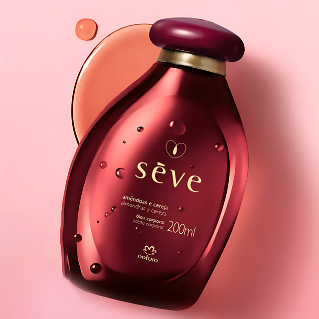 Natura Sève Almond & Cherry Deodorant Body Oil (In-Shower Rinse-Off) – Soft, Radiant-Looking Skin + Cherry Scent – 6.76 fl oz (200 ml) front label – Buy now at MKPBR.COM – Worldwide Shipping