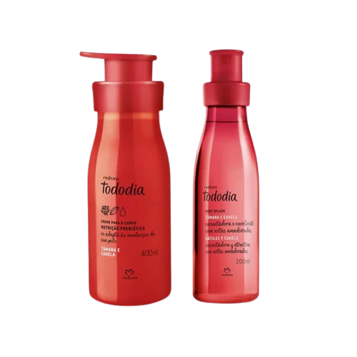 Natura Tododia Tâmara e Canela Kit with 400 ml body cream and 200 ml body splash, hydration and warm woody-sweet fragrance – Buy now at MKPBR.COM – Worldwide Shipping