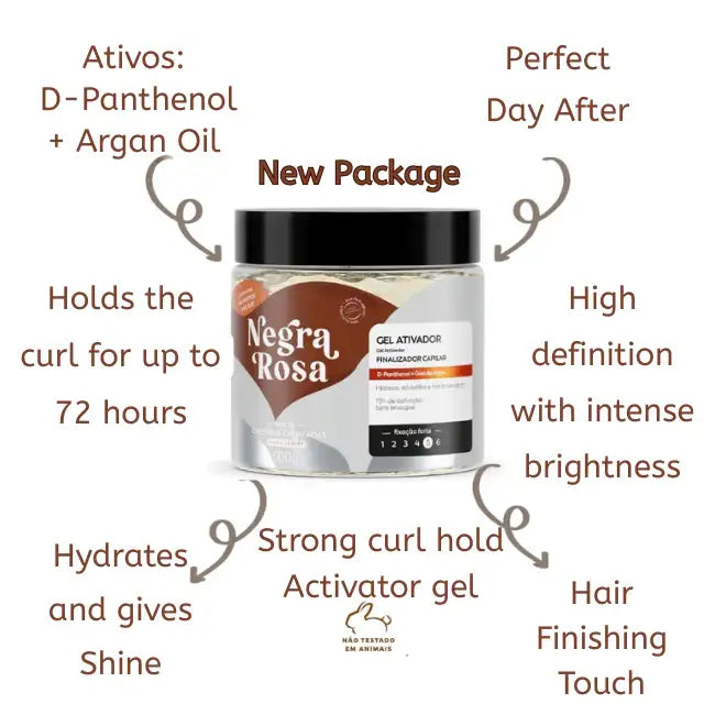 Negra Rosa Curl Perfection: Brazilian Activating Gel for Defined, Luscious Hair – 17.64 oz (500g) – Deep hydration with Pro-Vitamin B5 for soft curls – Buy now at MKPBR.COM – Worldwide Shipping