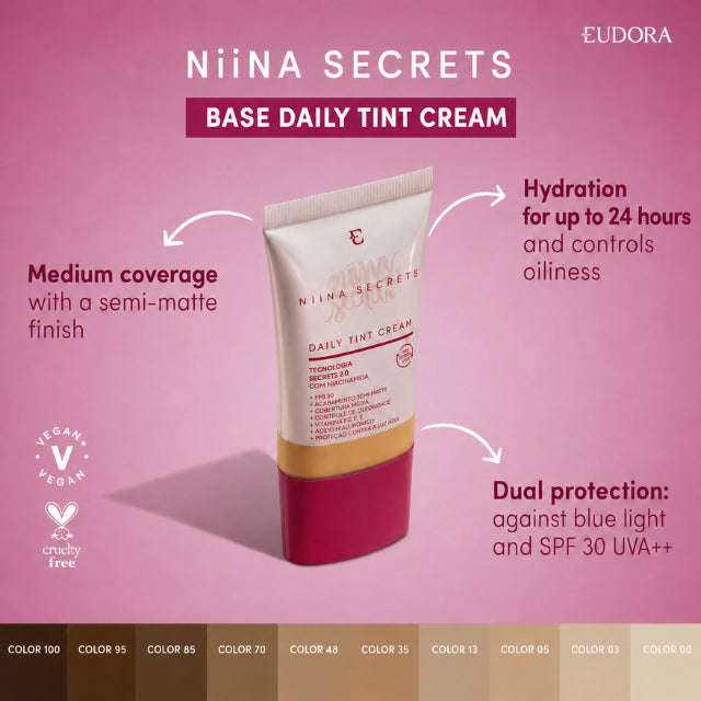 Niina Secrets Daily Tint Cream Foundation cruelty free vegan seal – Buy now at MKPBR.COM – Worldwide Shipping