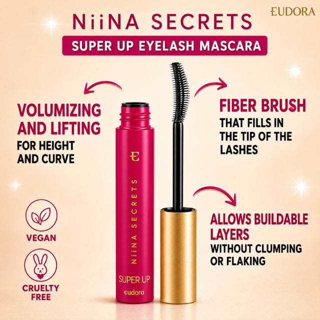 Niina Secrets Super Up Mascara curved brush applicator – Buy now at MKPBR.COM – Worldwide Shipping