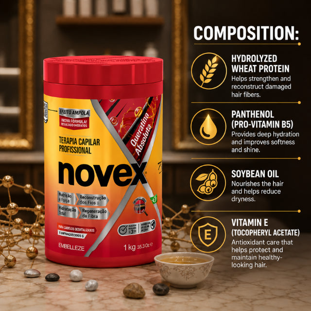 Novex Queratina Absoluta Brazilian protein infusion 1kg professional hair alignment at home – Buy now at MKPBR.COM – Worldwide Shipping
