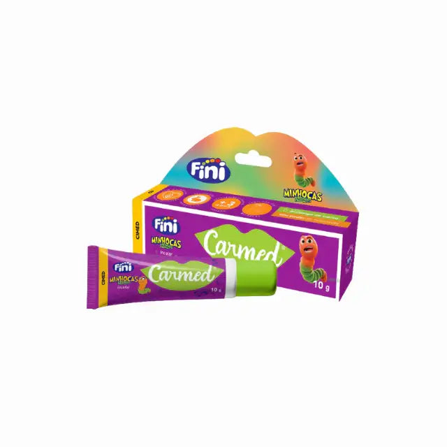 Carmed Fini Lip Balm Minhocas – 0.35 oz (10g) – Essential lip care with a fun, glossy finish from Brazil – Buy now at MKPBR.COM – Worldwide Shipping
