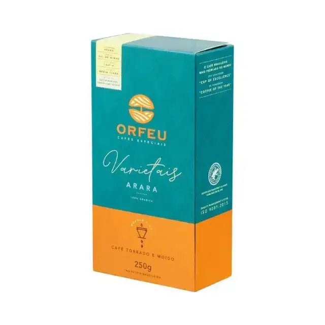 Orfeu Arara Ground Coffee - A vibrant package of Orfeu Arara Ground Coffee, highlighting its distinctive branding and 'Arara Varietal' label. – Buy now at MKPBR.COM – Worldwide Shipping
