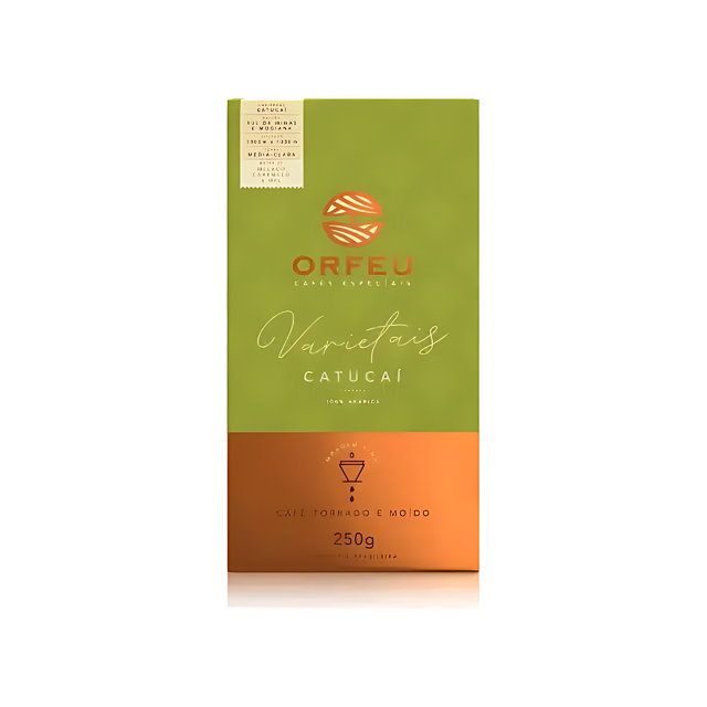 Orfeu Catucaí Ground Coffee - A vibrant package of Orfeu Catucaí Ground Coffee, highlighting its distinctive branding and 'Catucaí Varietal' label. – Buy now at MKPBR.COM – Worldwide Shipping