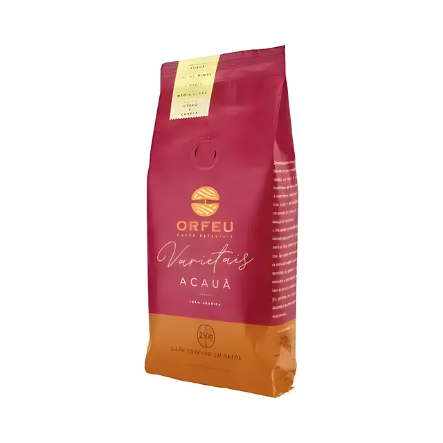 Orfeu Acauã Whole Bean Coffee – A vibrant package of Orfeu Acauã Whole Bean Coffee, highlighting its distinctive branding and 'Acauã Varietal' label. – Buy now at MKPBR.COM – Worldwide Shipping