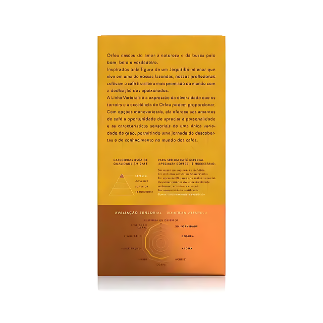  Orfeu Bourbon Amarelo Ground Coffee – A minimalist studio shot of the Orfeu Bourbon Amarelo Ground Coffee package, highlighting its clean design and premium appeal. – Buy now at MKPBR.COM – Worldwide Shipping