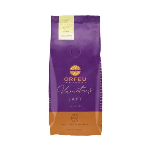 Orfeu Japy Whole Bean Coffee – A vibrant package of Orfeu Japy Whole Bean Coffee, highlighting its distinctive branding and 'Japy Varietal' label. – Buy now at MKPBR.COM – Worldwide Shipping