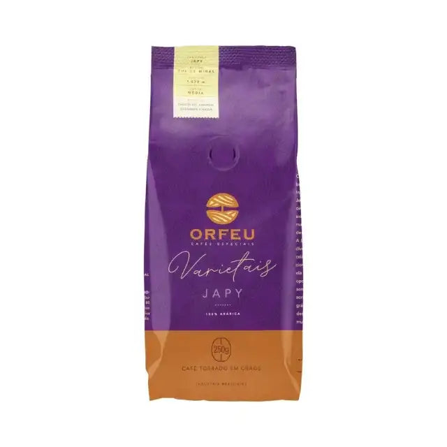 Orfeu Japy Whole Bean Coffee – A vibrant package of Orfeu Japy Whole Bean Coffee, highlighting its distinctive branding and 'Japy Varietal' label. – Buy now at MKPBR.COM – Worldwide Shipping