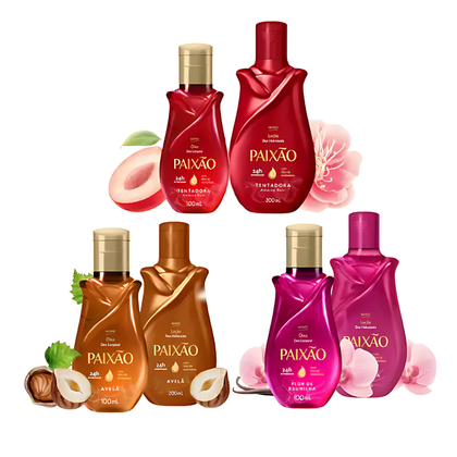Paixão El Kit Definitivo de Colección – Avellana, Ciruela Rubí, Flor de Vainilla: Conjunto de 6 Piezas de Aceite Corporal y Loción con Fragancias Exclusivas