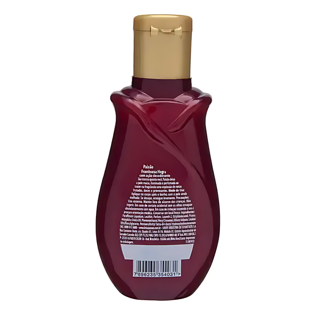 Barcode and compliance panel, Paixão Black Raspberry deodorant body oil. Buy now at MKPBR.COM – Worldwide Shipping
