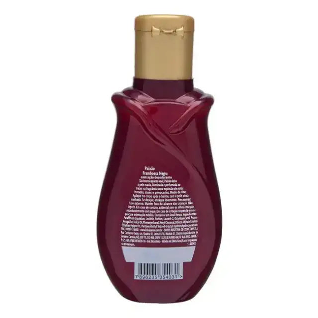 Barcode and compliance panel, Paixão Black Raspberry deodorant body oil. Buy now at MKPBR.COM – Worldwide Shipping