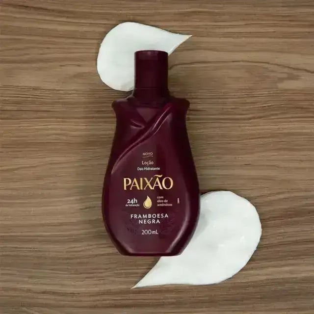 Paixão Framboesa Negra Hydrating Deodorant Lotion with Almond Oil – 24H Intense Moisture, 6.76 oz (200 mL) – Deep skin nourishment for a healthy, radiant appearance – Buy now at MKPBR.COM – Worldwide Shipping