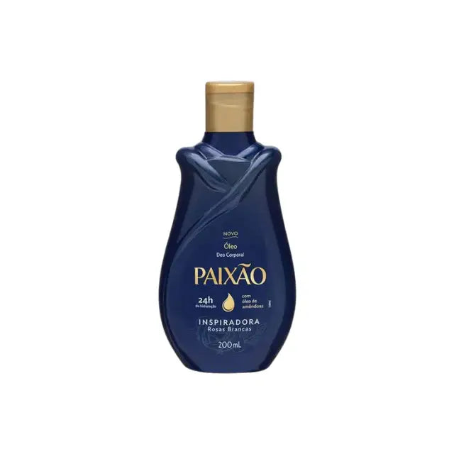Paixão Inspiradora White Roses Hydrating Body Oil 200ml – Front bottle shot highlighting elegant packaging and daily skin nourishment – Buy now at MKPBR.COM – Worldwide Shipping