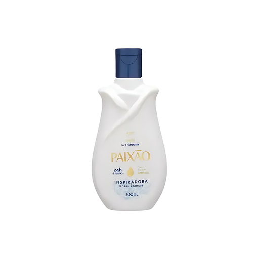 Paixao Inspiring deodorant moisturizing lotion with almond oil, 200 ml bottle, front on white background. Buy now at MKPBR.COM – Worldwide Shipping