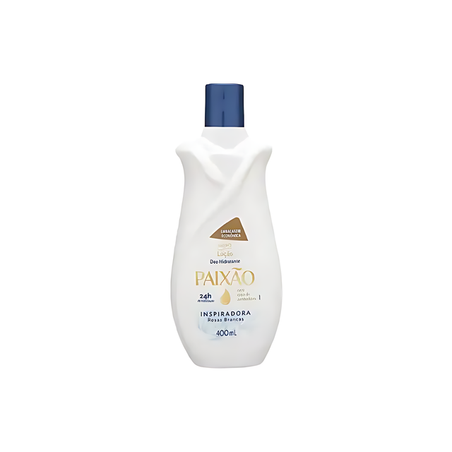 Paixao Inspiring deodorant moisturizing lotion with almond oil, 400 ml bottle, front on white background. Buy now at MKPBR.COM – Worldwide Shipping