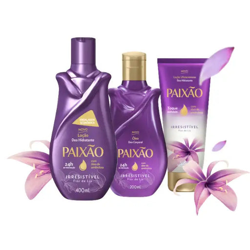 Paixão Irresistible Lily Flower body oil, lotion, and ultracreamy lotion set for deep hydration – Buy now at MKPBR.COM – Worldwide Shipping