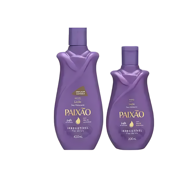Paixão Irresistível Flor de Lis – two bottles on white background, 400ml and 200ml sizes side by side with packaging label visible – Buy now at MKPBR.COM – Worldwide Shipping