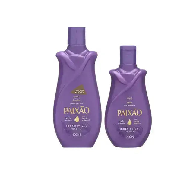 Paixão Irresistível Flor de Lis – two bottles on white background, 400ml and 200ml sizes side by side with packaging label visible – Buy now at MKPBR.COM – Worldwide Shipping