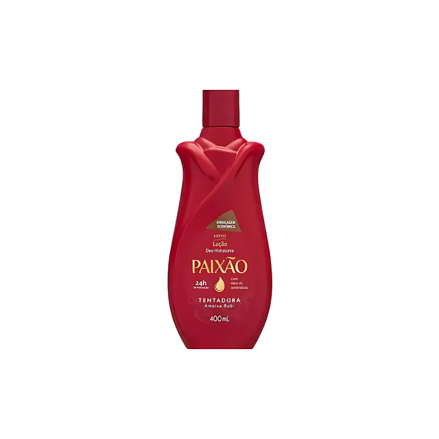 Paixão Tentadora Ameixa Rubi Deodorant Hydrating Body Lotion 400ml with Almond Oil – focus on 24h hydration claim and skin-softening benefits – Buy now at MKPBR.COM – Worldwide Shipping