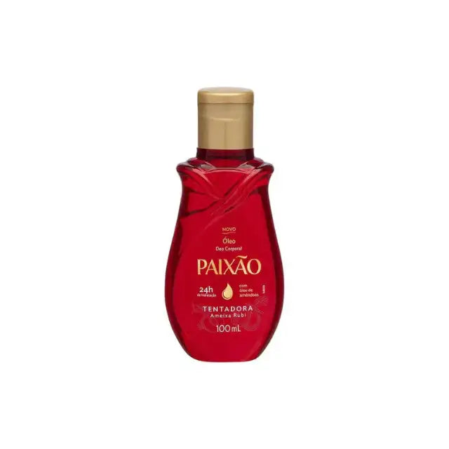 Paixão Tempting Ruby Plum deodorant body oil, 3.83 fl oz (100 mL), single bottle front on white to buy. Buy now at MKPBR.COM – Worldwide Shipping