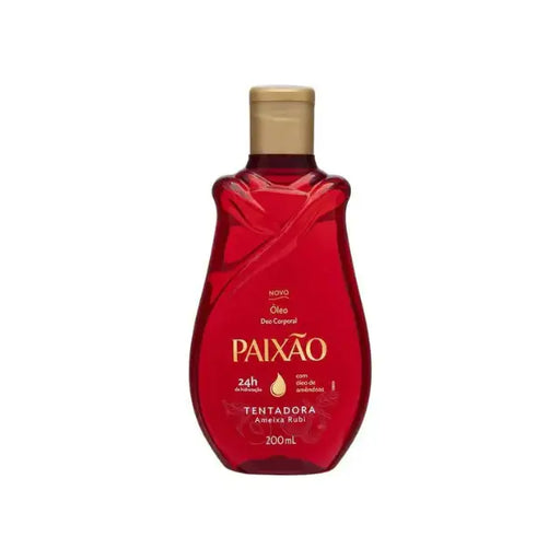 Paixão Tempting Ruby Plum deodorant body oil, 6.76 fl oz (200 mL), single bottle front on white. Buy now at MKPBR.COM – Worldwide Shipping