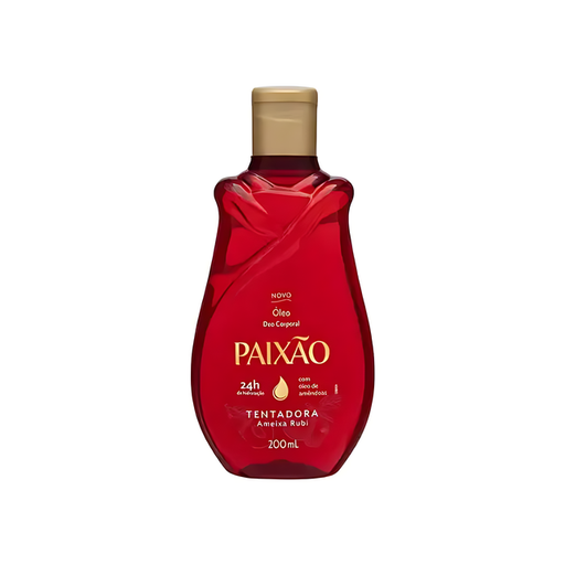 Paixão Tempting Ruby Plum deodorant body oil, 6.76 fl oz (200 mL), single bottle front on white. Buy now at MKPBR.COM – Worldwide Shipping