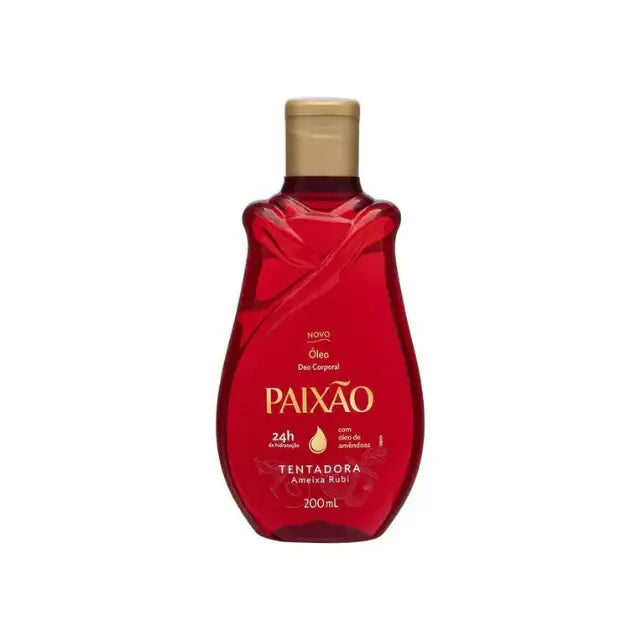 Paixão Tempting Ruby Plum deodorant body oil, 6.76 fl oz (200 mL), single bottle front on white to buy. Buy now at MKPBR.COM – Worldwide Shipping