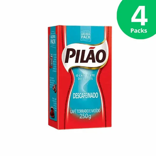 Pilão Decaffeinated 4-Pack Brazilian Ground Coffee, Intense Flavor, 4 x 8.82 oz (250g) – Buy now at MKPBR.COM – Worldwide Shipping
