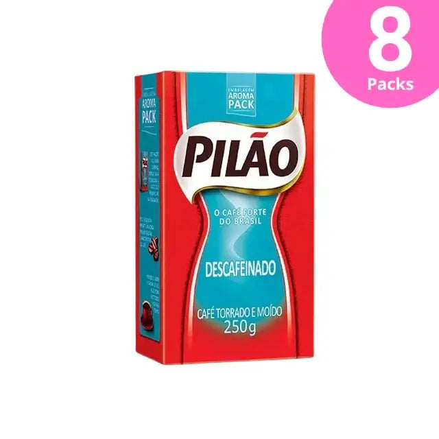 Pilão Decaffeinated 8-Pack Brazilian Ground Coffee, Intense Flavor, 8 x 8.82 oz (250g) – Buy now at MKPBR.COM – Worldwide Shipping