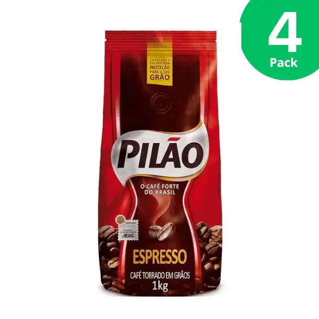 4-Pack Pilão Espresso Coffee Beans 4 x 35.27 oz (4 kg) - Premium Roasted for Authentic Brazilian Flavor – Buy now at MKPBR.COM – Worldwide Shipping